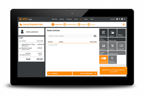 NTS mobile pos on a tablet