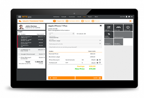 NTS pos - payment NTS pos on a tablet