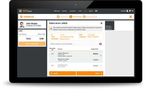 NTS pos on a tablet