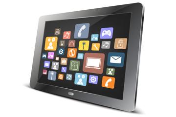 Vector tablet computer and icon application on screen Vector tablet computer and icon application on screen image small